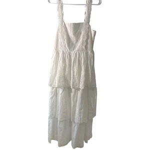 Just Me Tiered Lace Eyelet Maxi Dress White Size Large, Pre-Owned EUC